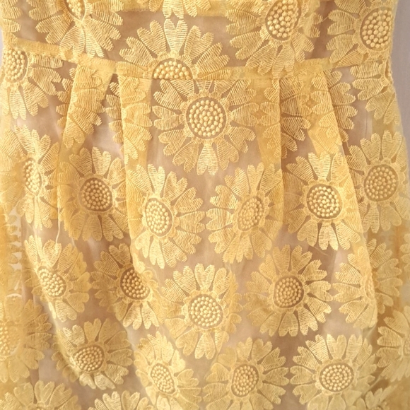 Ruby Rox Yellow Sleeveless Sunflower Embroidery Lace Organza Dress - Picture 4 of 11
